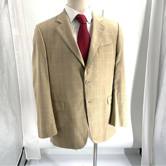 Jack Victor Size 42L Wheat Color Windowpane 2 Button Wool Sport Jacket - Picture 1 of 9